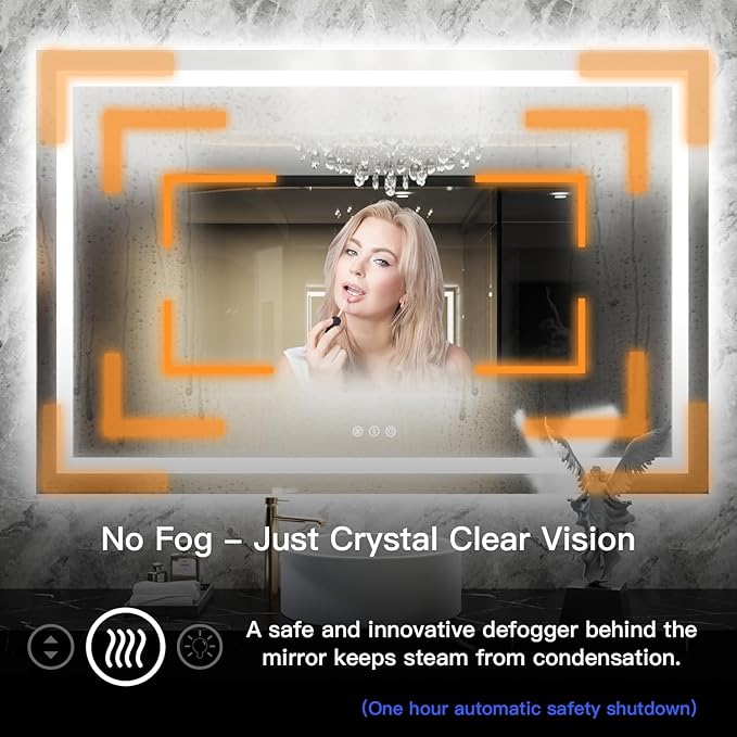 ISKM 40'' x 36'' LED Mirror for Bathroom Lighted Vanity Mirror for Wall Front Lights + Backlit LED Bathroom Mirror Anti-Fog Tempered Glass ETL Listed