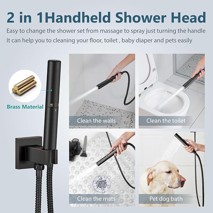 Aolemi Shower Faucet Set, High Pressure Shower System with 2-in-1 Handheld Sprayer, Wall Mount Fixture Combo with Rough-in Valve, 8 Inch Shower Head, Oil Rubbed Bronze