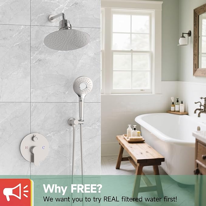 SunCleanse Shower System - 12 Inch Dual Filtered Rainfall Shower Head Combo- High Pressure 3 Spray Mode Showerhead-Included Rough in Valve and Trim Kit, Brushed Nickel