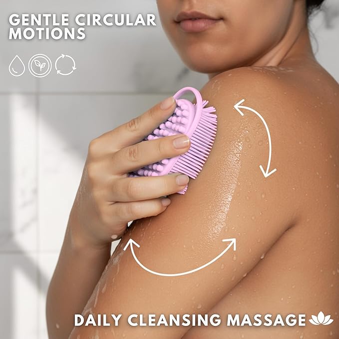 Silicone Body Scrubber for Shower - Gentle Exfoliating Back Scrubber with Soft Bristles - Avilana Premium Dual Sided Bath Brush Massage - Loofah Alternative for Sensitive Skin - Gift Women Men