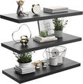 Wall Shelf Set of 3,Dark Wood Floating Shelves 24 in W x 10 in D x 1 in H, Wooden Floating Wall Shelf with Invisible Brackets for Living Room/Bedroom/Bathroom/Kitchen Storage and Decor