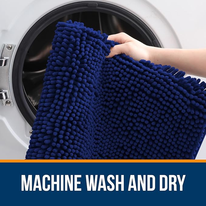 OLANLY Bathroom Rugs 70x24, Extra Soft Absorbent Chenille Bath Rugs, Rubber Backing Quick Dry, Machine Washable Bath Mats for Bathroom Floor, Tub and Shower, Home Decor Accessories, Navy