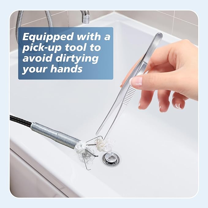 24'' Flexible Grabber Claw (4 Claws), Drain Snake with Tweezers, Bendable Hose Grabber Reacher Tool, Retractable Drain Clog Remover Tool, Pickup Tool for Bath Tub, Toilet, Kitchen Sink & Sewer