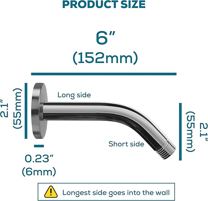 SparkPod 6 Inch Shower Arm with Flange - Solid Stainless Steel Shower Head Extension Arm, Wall-Mounted for Fixed & Handheld Showerheads - Teflon Tape Included (Standard 6", Luxury Polished Chrome)