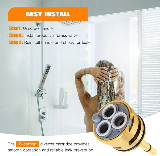 6-Way Shower Diverter Parts: RP51919 Cartridge & Trim Fit for Delta R22000 R10000-unbxhf, Brass Faucet Valve Replacement, No Leakage