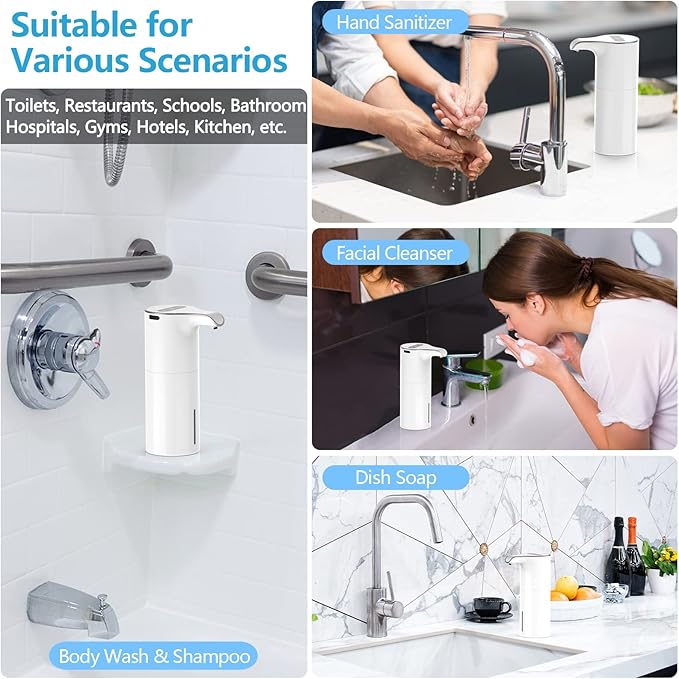 YIKHOM Automatic Liquid Soap Dispenser, 15.37 oz/450mL Soap Dispenser, Touchless Hand Sanitizer Dispenser Electric, Motion Sensor Waterproof Pump for Bathroom Kitchen Dish Soap, USB C Rechargeable
