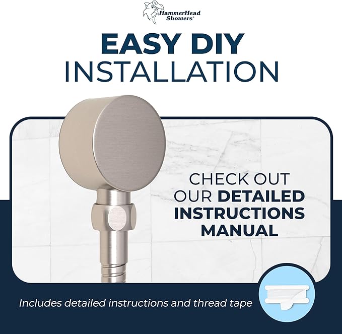 HammerHead Showers Solid Metal Drop Ell Wall Mount Elbow, 1/2" Shower Hose Connector, Round Handheld Shower Head Elbow Adapter, Shower Drop, Brushed Nickel