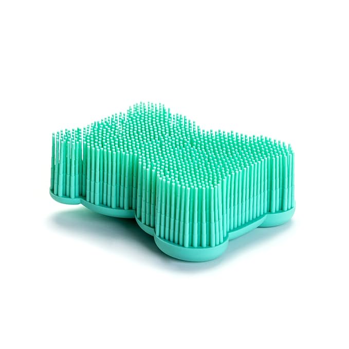 Premium Sensory Brush for Kids or Autism,Soft Silicone Body Scrubber,2 in 1 Sensory Room Occupational Therapy Fidget Brushes,Silicone Loofah,Pet Shower Brushes Bath Shampoo Brush(Bear-Teal)