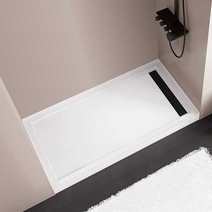 MORVANO 32 x 60 Shower Base with Right Drain and Removable Stainless Cover,Shower Pan Kit Non-Slip in White
