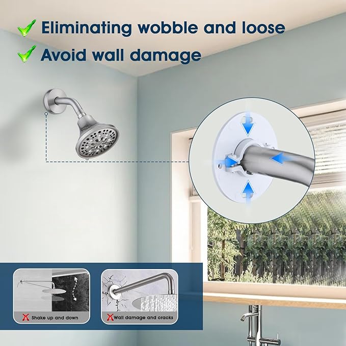 6 Inch Shower Arm with Flange and Stabilizer Bracket, Wall Mounted Shower Pipe Arm 304 Stainless Steel For Fixed Shower Head & Handheld Showerhead, Brushed Nickel