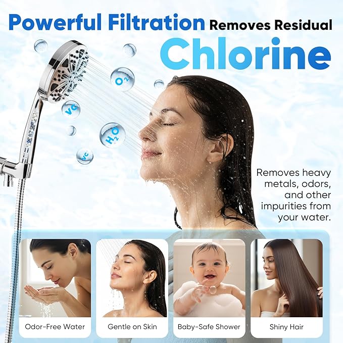 High Pressure Handheld Shower Head, 5" Large 10-Mode Filtered Showerhead with 59" Stainless Steel Hose, Hard Water Filter, Detachable Sprayer for Bathroom, Tile Cleaning & Pet Bathing