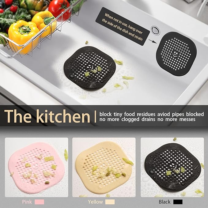 2 Pack Drain Hair Catcher Silicone Shower Drain Protector Sink Drain Strainer Hair Stopper for Shower Kitchen Bathroom Tub Brown 5.5 x 5.5 x 0.04 inches