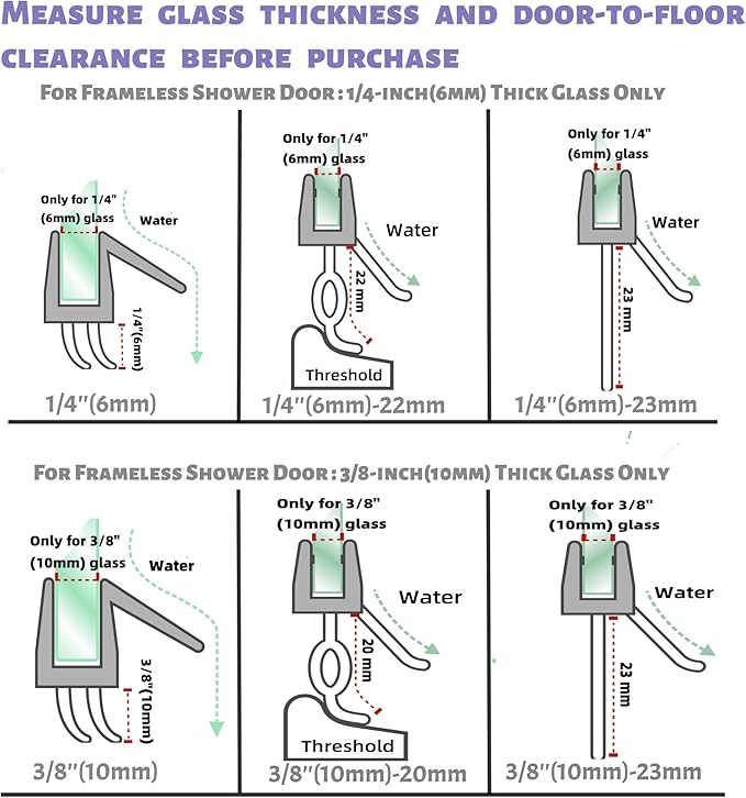 2-Pack Frameless Shower Door Bottom Seal (3/8'' X 39'') Clear Glass Shower Door Seal Strip Shower Door Sweep can Covers up to 20mm Gap - Stop Leaks