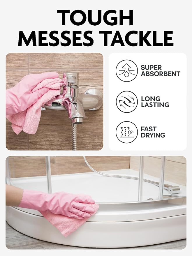 Fantasticlean Microfiber Cleaning Cloth Roll -675 Pack, Tear Away Microfiber Towels, 12" x 12", Reusable, Washable, Ultra Absorbent Dishcloth for Home Supplies, Car, Shop (9 Rolls of Pink)
