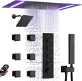 Thermostatic Shower System with 14x20 Inch Ceiling Mount LED Head & 6 Inch Wall Head and Handheld Shower 4 Function Vale with body jets Can All Run Together, Matte Black