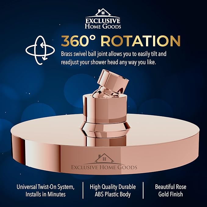 Rainfall Shower Head - 6" High Pressure Shower Heads - 1.8 GPM Shower Heads with Anti-Clog 90 Rubber Jets - 360° Rotation Adjustable Shower Head - Rustproof Bathroom Shower Head - Rose Gold