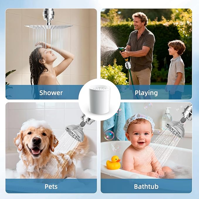 iFealClear 2 Pack Shower Filter Replacement Cartridges, High Output Shower Filter for Hard Water for Remove Chlorine and Fluoride, Reduce Dry Itchy Skin and Eczema, 20-Stage Shower Water Filter