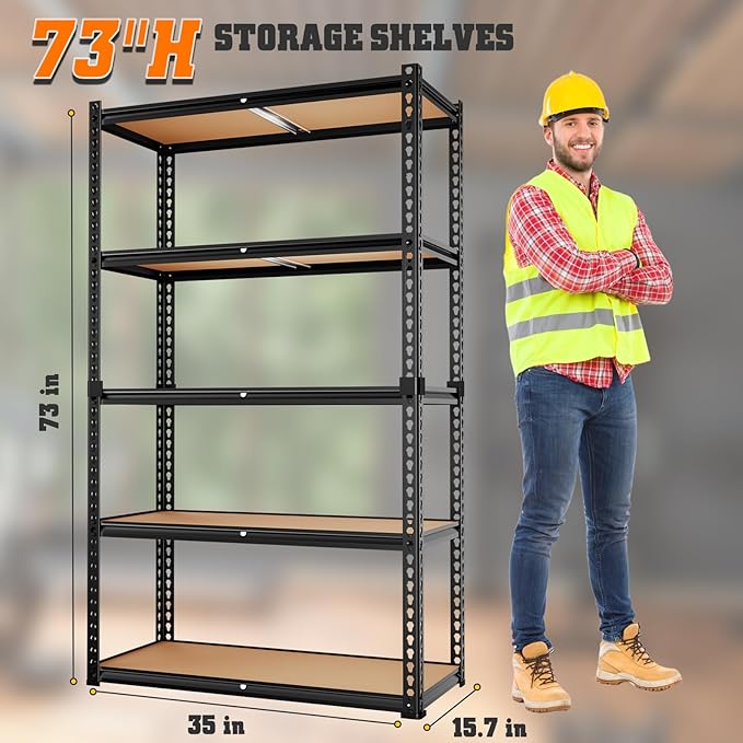LEVELEVE 5-Tier Storage Shelving Unit, 2020 lbs Capacity, Heavy Duty Adjustable Metal Utility Shelf, 35" L x 16" W x 73" H for Garage, Kitchen, Pantry, Basement, Bathroom, Laundry, 4 Pack