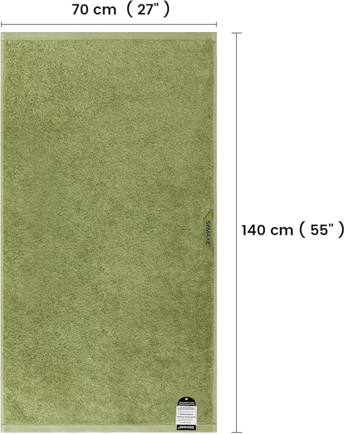 SEMAXE Green Bathroom Towel, 100% Cotton Bath Towel with Hanging Loop and Smart Tag, Hotel & Spa Quality Soft Absorbent Towel, Gift Box Packaging, 1 Pc Bath Towel, 55" L x 27" W