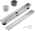 Sharp-tec Linear Shower Drain, 32 inch Shower Drain with Removable Pattern Cover, Brushed Nickel 304 Stainless Steel Rectangle Floor Drain, Adjustable Feet and Hair Strainer Included (Model 101)
