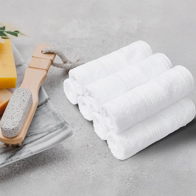 Amazon Basics Cotton Washcloths for Bathroom, Soft and Highly Absorbent, 12 in x 12 in, White, 12-Pack