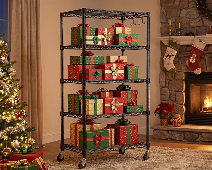 PrimeZone 4 Packs 36" W x 16" D x 79" H Wire Storage Shelves with Wheels, 5 Tier NSF Certified Heavy Duty Adjustable Kitchen Shelving Unit, Pantry Organizer Rack Rolling Metal Shelf for Garage Closet