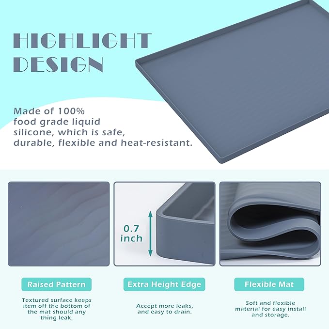 URMONA Waterproof Silicone Under Sink Mat 34'' x 19'' Shelf Liner for Kitchen and Bathroom, Cabinet and Counter Protector, Storage and Organizers, Litter Mat, Pet Cat Puppy Essentials(Green)