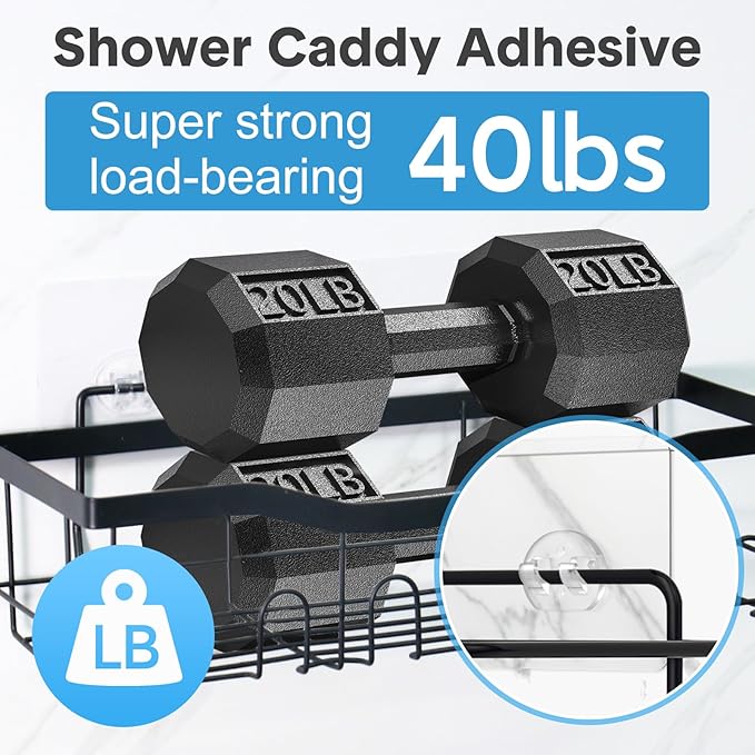 20 Pack Shower Caddy Adhesive Replacement, Transparent Strong Adhesive Hooks, No Drilling, Waterproof Wall Hooks for Shower Caddy, Bathroom Storage Shelves and Kitchen Racks