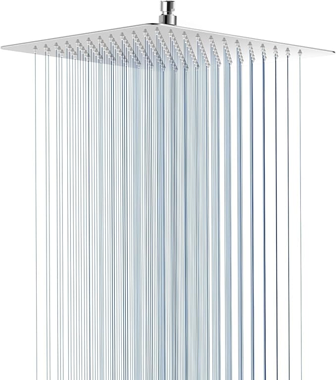 Rain Shower Head - 12 Inch High Pressure Shower Heads 304 Stainless Steel Ultra Thin Square Showerhead Pressure Boosting Design, Ceiling or Wall Mount, Chrome