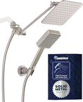 HammerHead® Solid Metal Dual Shower Head Combo — 8" Square Rain Shower Head with Handheld, 12" Adjustable Arm & Wall-Mount Holder for Flexible Installation — Brushed Nickel