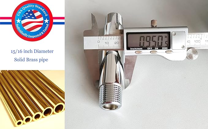 Aquaiaw Shower Arm and O-Ring Flange, 3 inch, Solid Brass, Round, Both Soldered 1/2 NPT Tapered Threads, Straight Shower Arm Extension, Ceiling Shower Head Arm for Rainfall Shower (Polished Chrome)