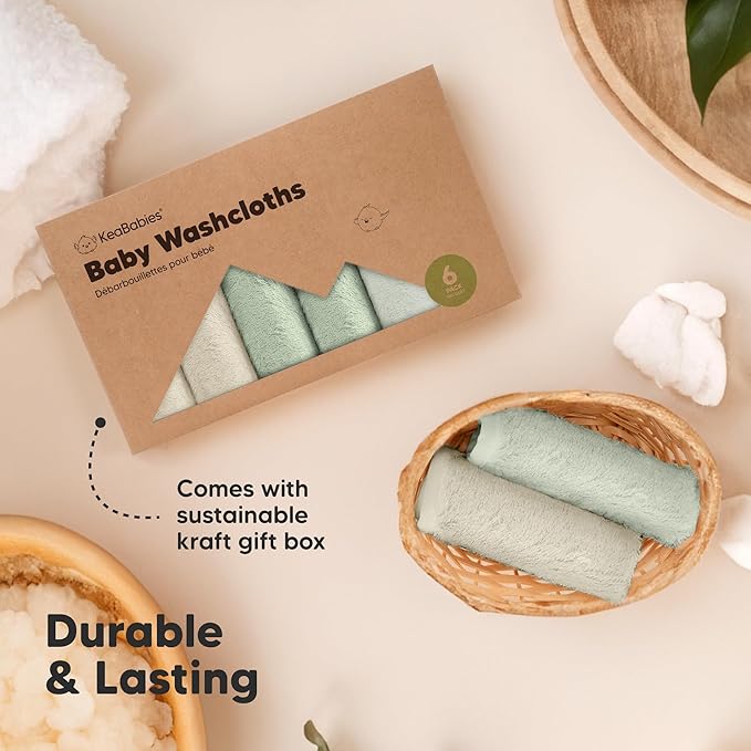 6-Pack Baby Washcloths - Soft Absorbent Viscose from Bamboo Wash Cloths for Babies, Kids, Toddlers, Infant, Newborn Bath Towels, Gentle on Sensitive Skin, 10x10 Reusable Face Towels (Meadow Green)