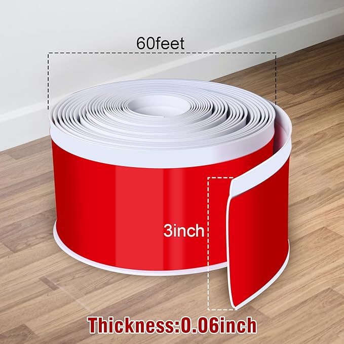 Vinyl Baseboard Molding Trim 3 Inch x 60 Feet Peel and Stick Baseboard Trim Flexible PVC Cove Base Moulding Self-Adhesive Trim for Garage Bathroom Cabinet Floor Walls, White