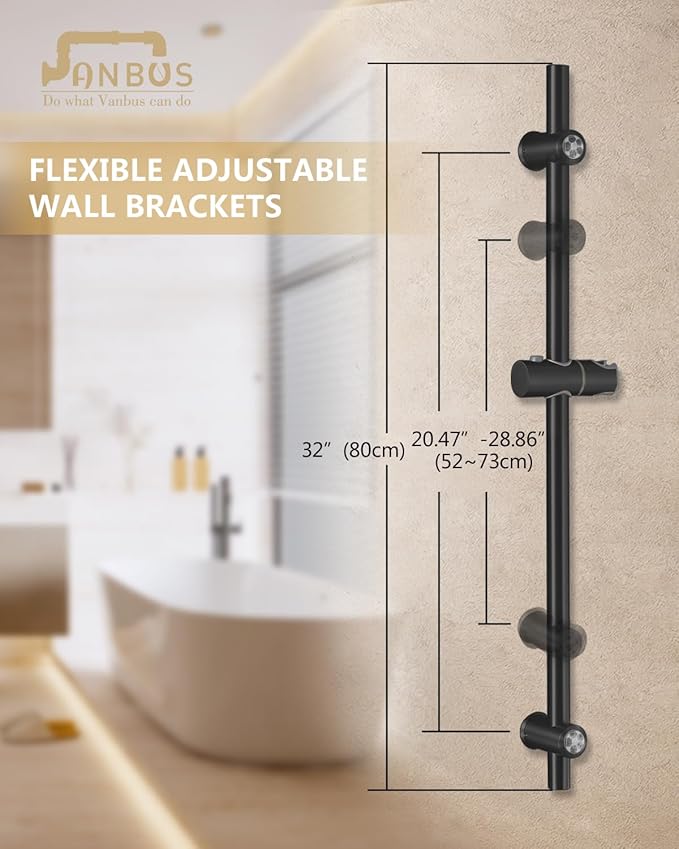 All Metal handheld shower head holder 30-Inch with Shower Slide Bar for Bathroom Wall Mount SUS 304 Stainless Steel Brushed Finish Matte Black