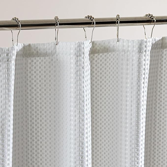 SLEEP ZONE Shower Curtain Liner, Waffle Shower Curtains for Bathroom, Heavy Duty Thick Fabric Shower Curtains - 285GSM Luxury Weighted Polyester Bath Curtain, 72" × 98" (Pure White)