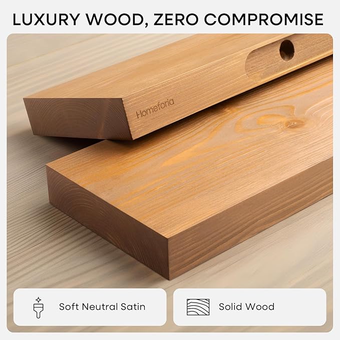 Homeforia 18 inch Golden Oak Floating Shelf, High End Solid Real Wood 18inch Small Floating Shelves for Wall Mounted, Oak Wooden 18in Floating Shelves, Heavy Duty Bracket, 18 X 6.5 X 1.75 in, Set of 2