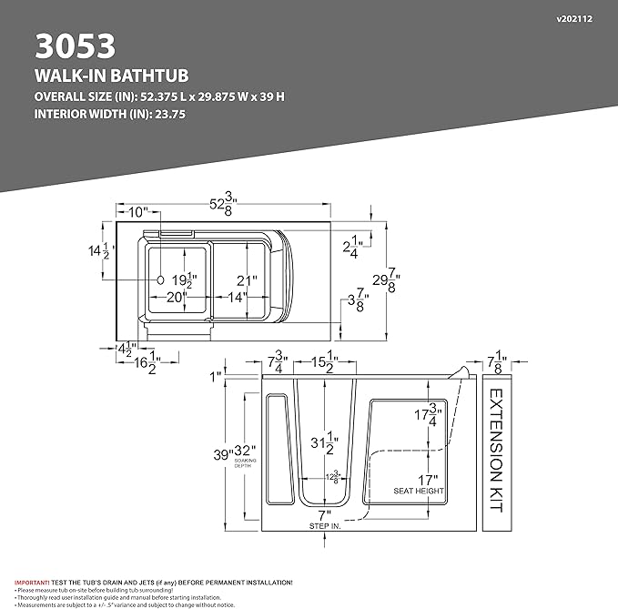 ANZZI Walk In Tub 53'' x 30'' Left Drain Soaking Bathtub in White Walk-In Soaker Tub with Easy Access Safe Grab Bars and Slip-Resistant Material and Quick Fill Faucet