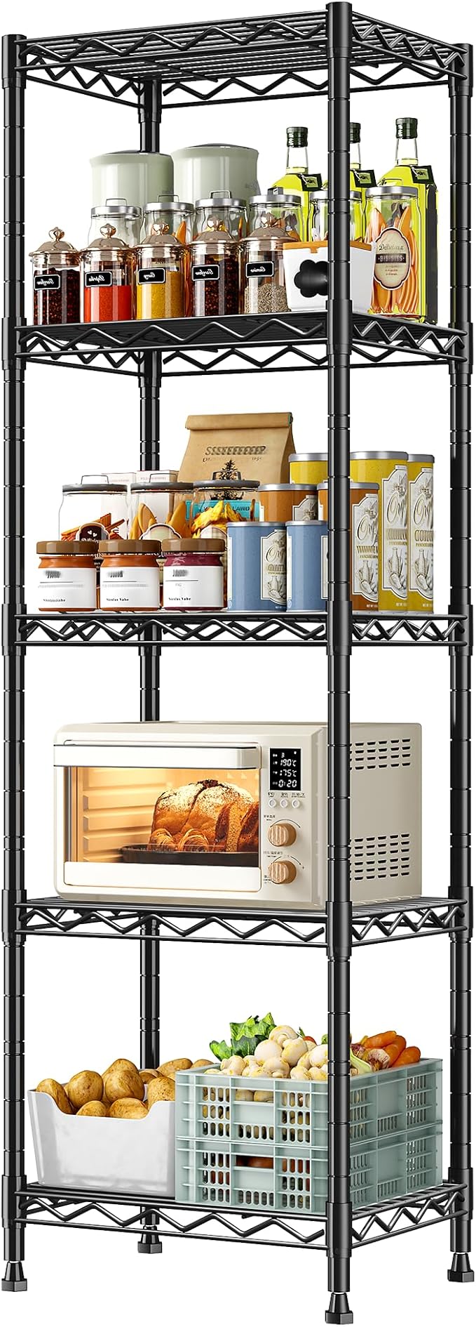 5 Tier Metal Shelving Unit Wire Shelving,Storage Rack for Small Space:Adjustable Storage Shelves Standing Bathroom Shelf and Narrow Small Shelf for Laundry Dorm Kitchen Pantry Closet15.8"w*11.8"D*53"H