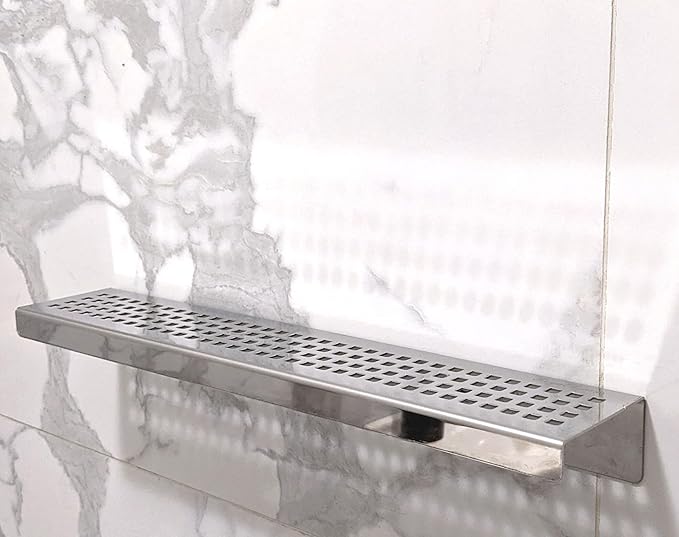 SereneDrains Stainless Steel Polished Chrome Shower Shelf for Inside Shower Drill in Wall Mount Small Bathroom Shelf Decor Organizer Rack Caddy Floating (Polished Stainless Steel, 24 Inch)