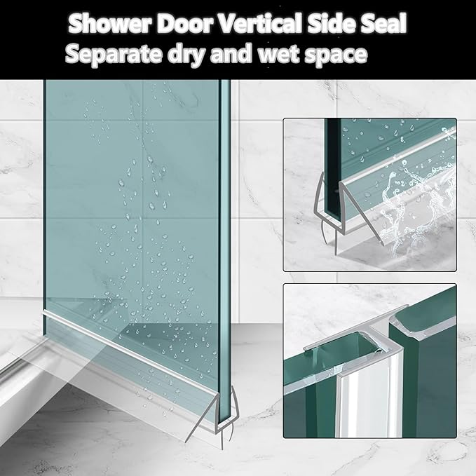 Shower Door Bottom&Side Seal Set 3PCS, 78" (1981mm) Length H-Type PVC Strip for 5/16" (8mm) Thick Frameless Glass Door, to Stop Water Leaks