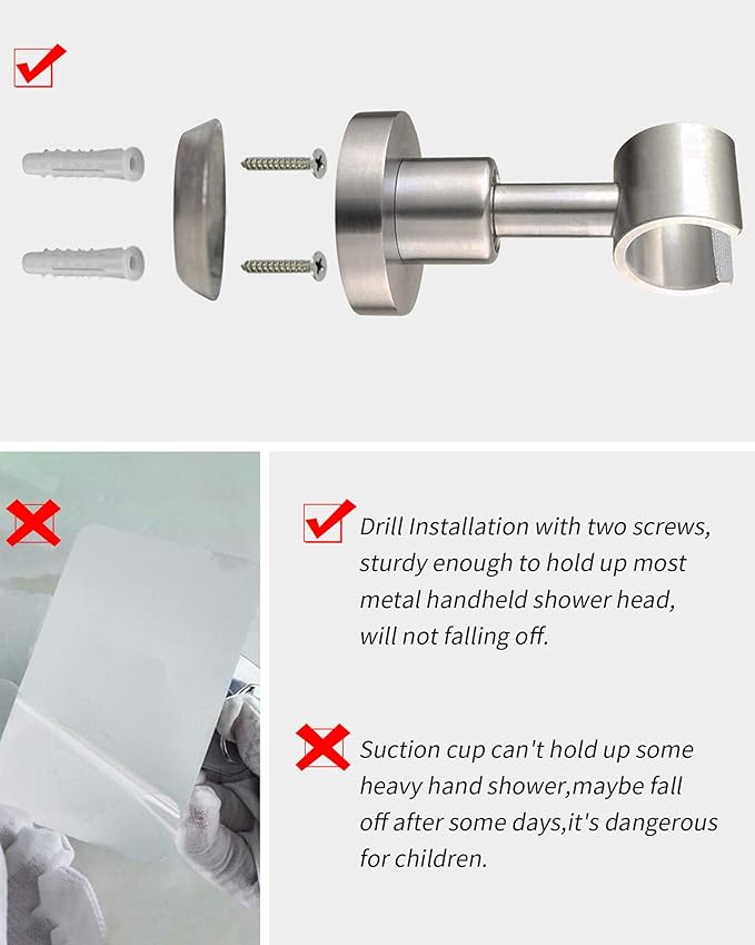 PHASAT Handheld Shower Head Holder Adjustable 304 Stainless Steel Handheld Shower Head Bracket Holder Wall Mount,Shower Wand Holder Brushed Nickel,A13021N