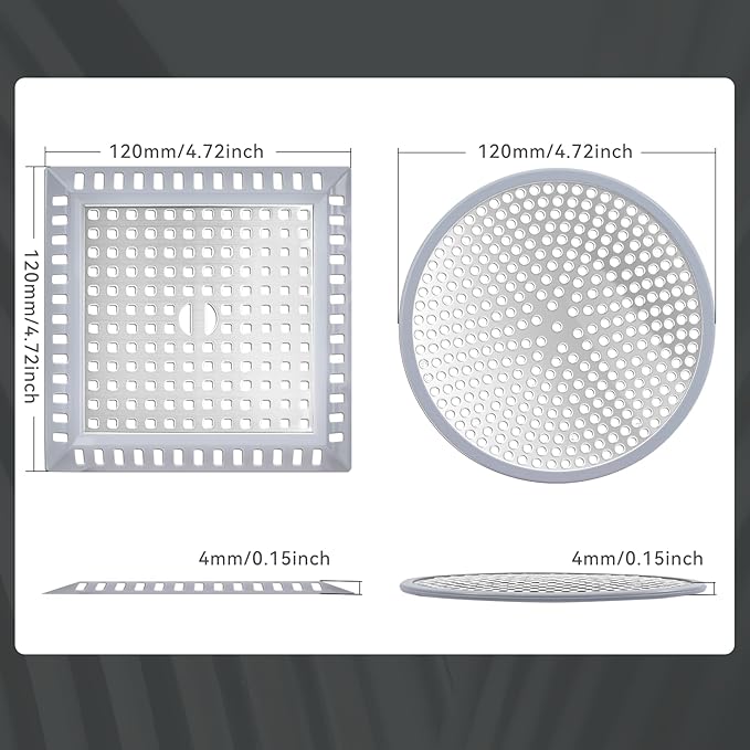 Makerfire 2PCS Shower Drain Hair Catcher, 4.72'', Flat Shower Drain Cover/Filter, Bathroom/Kitchen Sink Drain Strainer, Stainless Steel and Silicone