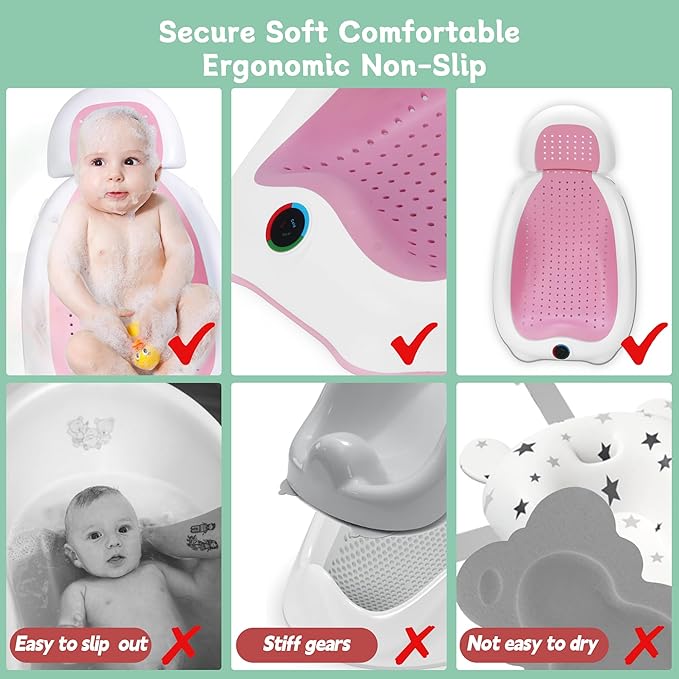 Baby Bath Support Newborn Bathtub with Thermometer,Foldable Baby Tubs for Newborns Baby Bathtub,Sink Baby Bath Tub for Newborn Tub Infant Bathtub Baby Bather,Baby Tub Baby Bath Essential (Pink White)
