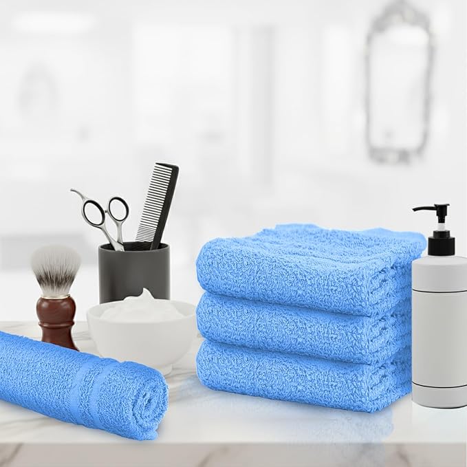 Hand Towels (Pack of 24) Light Blue Economy Salon Towels - 100% Cotton Spa Towel– 16 x 27 Inches Highly Absorbable, Facial, Gym, Hair Towels Face Towels Bulk