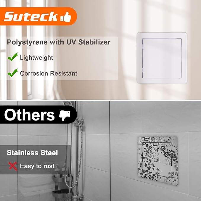 Suteck Plastic Access Panel for Drywall Ceiling 10 x 10 Inch Reinforced Plumbing Wall Access Doors Removable Hinged White