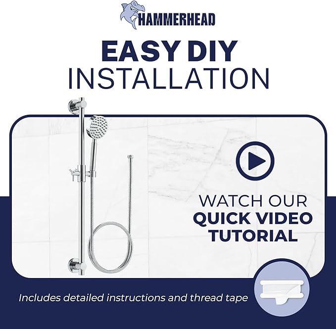 HammerHead Showers® SOLID METAL 27.5 Inch Shower Slide Bar Set and Handheld Shower Head with Hose — CHROME — 1.75 GPM Low Flow Spray Wand — Easily Adjust Height & Angle of Handshower