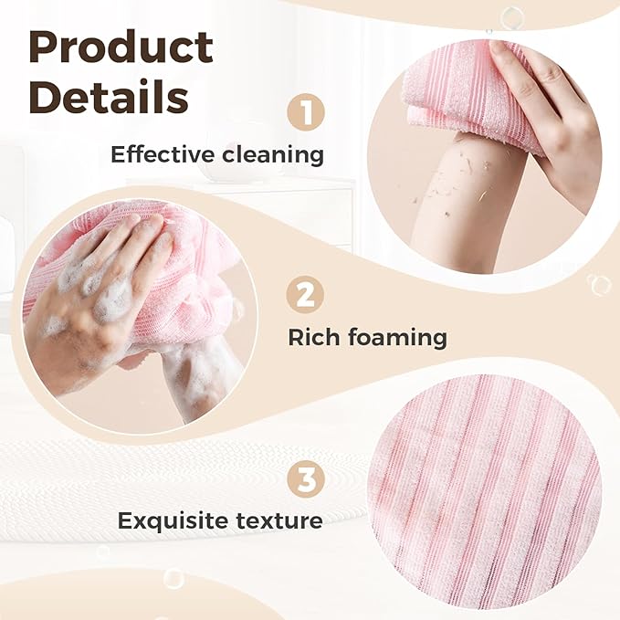 Exfoliating Shower Towel, 2026 Upgraded Exfoliating Washcloth, Body Back Scrubber for Shower, Long Scrub Towel for Women Men Full Body Exfoliator (Black)