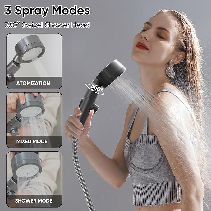 Ion Drops Filtered Shower Head for Hard Water, High Pressure Handheld with 3 Modes & Pause Switch for Pets Bath, Complete Kit with 60" Stainless Hose, 5 Replacement Filters & Bracket