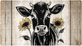 Bath Tub and Shower Mats, Non Slip Bathmat with Drain Holes and Suction Cups for Bathroom Floor, 15.1 x 26.8 Inch (Farm Animal Cow with Sunflowers on Wooden Background)