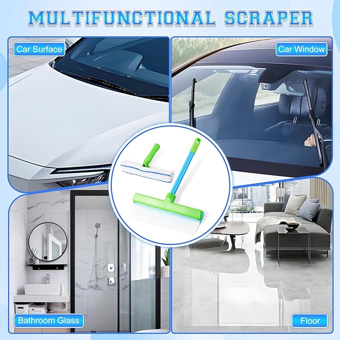 Recyclable Silicone Window Squeegee Kit,Glass Cleaning Tools,Multifunctional Silicone Window Squeegee Cleaner Kit & Microfiber Scrubber for Shower Glass Mirror Door Car